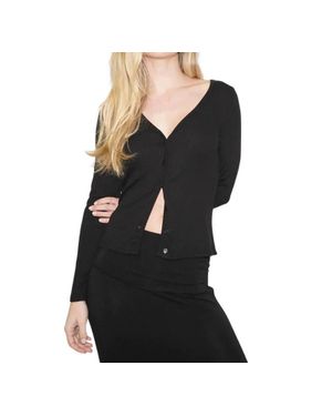 LNA Rayon Spandex V-Neck Long Sleeve Top - Black