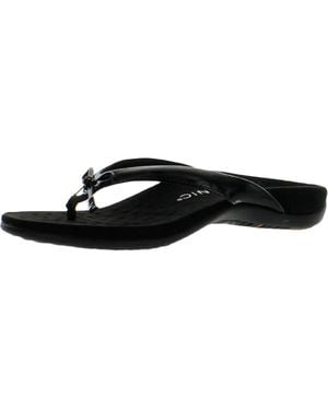 Vionic Bella Faux Leather Slip On Thong Sandals - Black