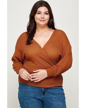 TRUEDAMES Plus Size Textured Waffle Sweater Knit Top - Orange