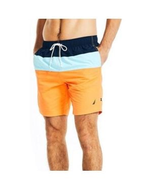 Nautica Quick Dry Swim Trunk Tri-Block 8" Inseam Drawstring Fts1024 - Orange