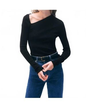 White + Warren Superfine Merino Assymetrical Top - Black