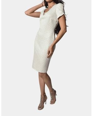 FRANK LYMAN Embossed Brocade Knit Dress - White