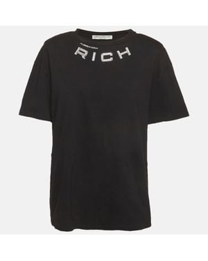 Alessandra Rich Cotton Logo Embellished Structured T-Shirt - Black