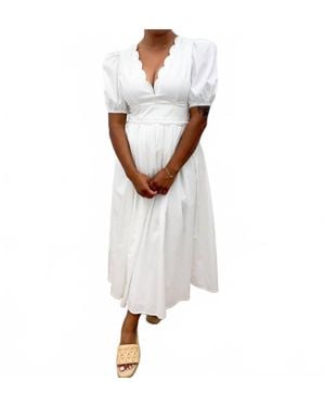 TCEC Sweet Simplicity Puff Sleeve Midi Dress - White