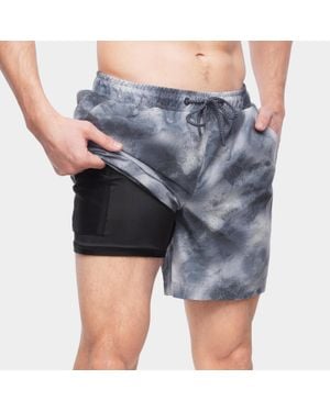 Rokka&Rolla 7' Tie Dye Swim Shorts With Compression Liner - Gray