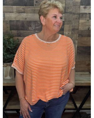 Easel Stripe Short Sleeve Top - Gray