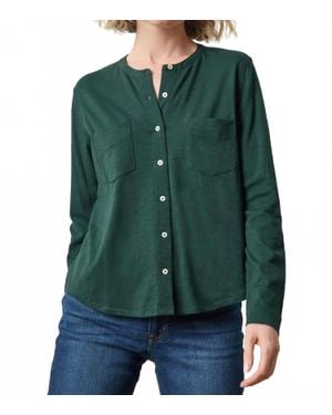 Lilla P Mandarin Collar Button Down Shirt - Green