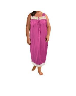On The Plus Side Ultra Soft Lace Trim Sleeveless Nightgown - Purple