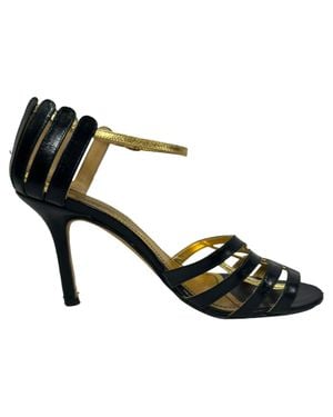 Manolo Blahnik Two Tone Ankle Strap Sandals - Black