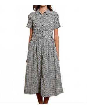 Design History Smocked Gingham Midi Dress - Gray
