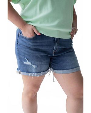 Zenana Distressed Denim Shorts - Blue