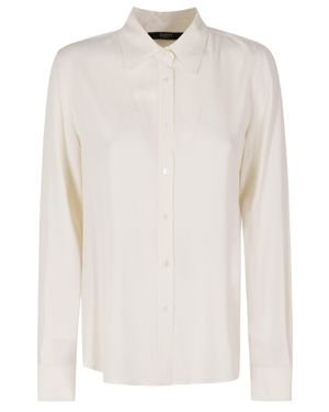 Seventy Cream Classic Collar Extended Back Hem Silk Shirt - White