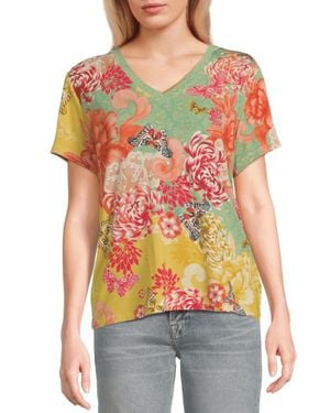 Johnny Was Janie Short Sleeve Print Tee - Red