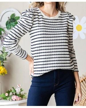 7Th Ray Striped Long Puff Sleeve Top - Blue