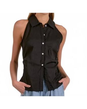 Elan Posie Sleeveless Button-Down Top - Black