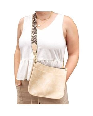 Pretty Simple Crossbody Bag With Leopard Canvas Strap - White