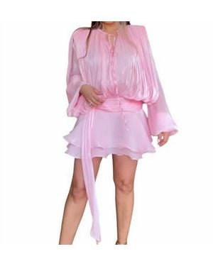 Beulahstyle Long Sleeve Mini Dress - Pink