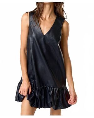 Lalavon Leather Bubble Hem Mini Dress - Blue