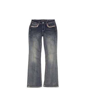 Grace In La Wash Bootcut Jeans With Embroidered Back Pockets - Blue