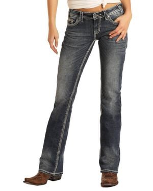 Rock & Roll Denim Mid Rise Stretch Bootcut Riding Jeans - Blue