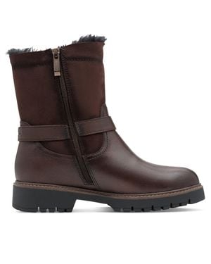 TMRS Tamaris Winter Mocca Leather Buckle Zip Biker Ankle Boots - Brown