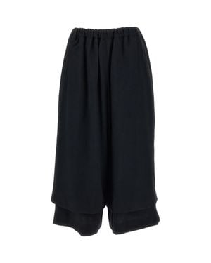 Comme des Garçons Layered Wide-Leg Cropped Wool Pants - Black