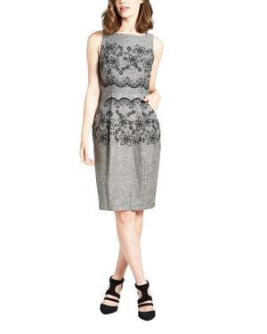 Eva Franco Flocked Scallop Cato Sheath Dress - Black