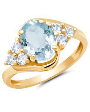 MAX + STONE 10K Or Oval Cut Gemstone Sunburst Halo Ring - Blue