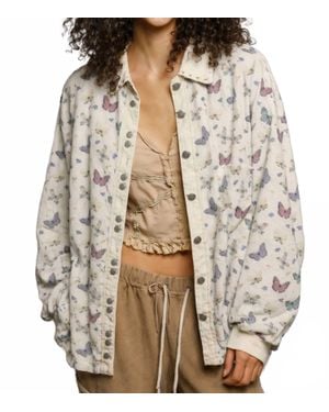 Pol Fuzzy Butterfly Button-Up Top - Brown
