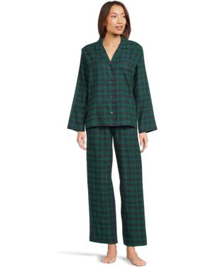 Eberjey Flannel Long Holiday Pajama Set Tartan Plaid Gbo3587 - Green