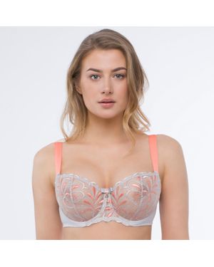 TRUEDAMES Embroidered Sheer Balconette Bra - Pink
