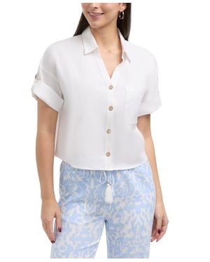 Ellen Tracy Camp Shirt With Button Front - White