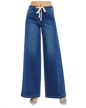 Risen Elastic Waist Band Mid-Rise Pintuck Jean - Blue