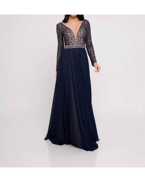 Terani Lace Long Sleeved A-Line Gown - Blue