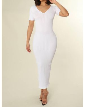 UNTITLED IN MOTION V-Neck Bodycon Ribbed Dress - Natural