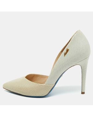 Loriblu Tri Color Perforated Patent Leather Pointed Toe Pumps - Natural