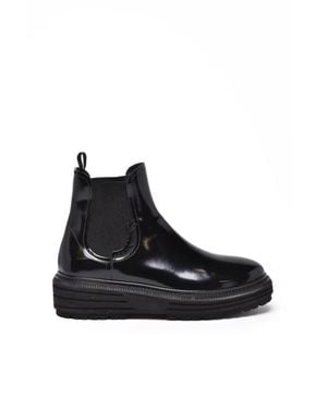 Emporio Armani Brushed Leather Wedge Boots - Black