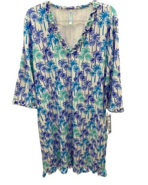 Beachtime Ruffle V-Neck And Hem Palms Dress - Blue