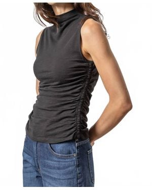 Lilla P Shirred Mock Neck Tank - Blue