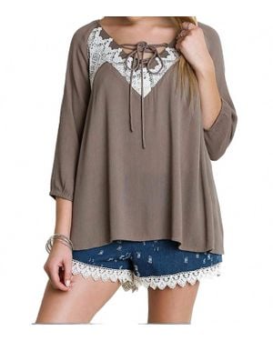 Umgee Peasant Lace Top - Brown