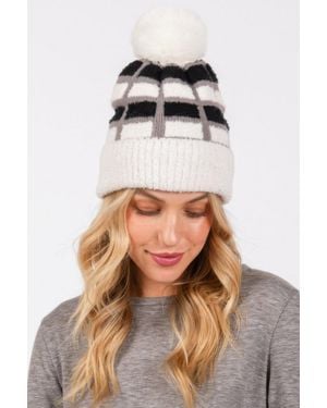 Fashnzfab Cozy Color Blocked Pom Pom Beanie - Gray