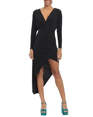 Donna Morgan Long Sleeve Faux Wrap Oblique Dress - Black