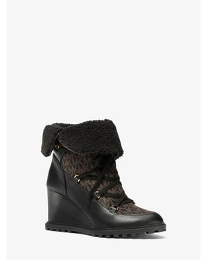 Michael Kors Blakely Signature Logo And Leather Ankle Boot - Black