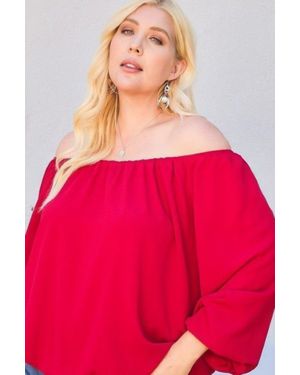 TRUEDAMES Off Shoulder Long Bubble Sleeve Solid Top - Red