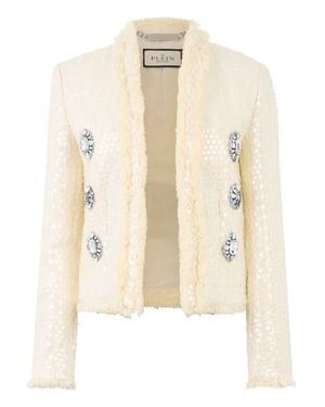 Philipp Plein Tweed Bolero Paillettes - Natural