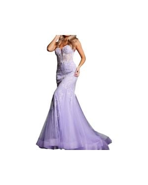 Jovani Floral Embroidered Mermaid Gown - Purple