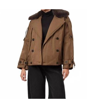 Habitual Fur Collar Trench Coat - Brown