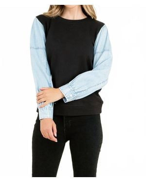Thml Knit Denim Sleeve Top - Black