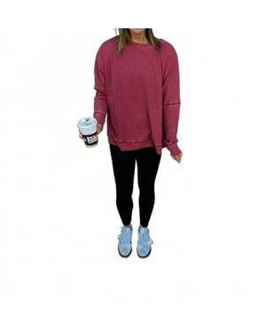 Mono B Waffle Ribbed Pullover - Red