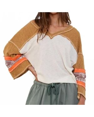 Bucketlist Bell Sleeve V-Neck Top - Gray
